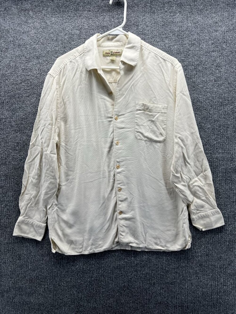 Tommy Bahama Shirt Men Large White Solid Long Sleeve Button Up Silk Casual